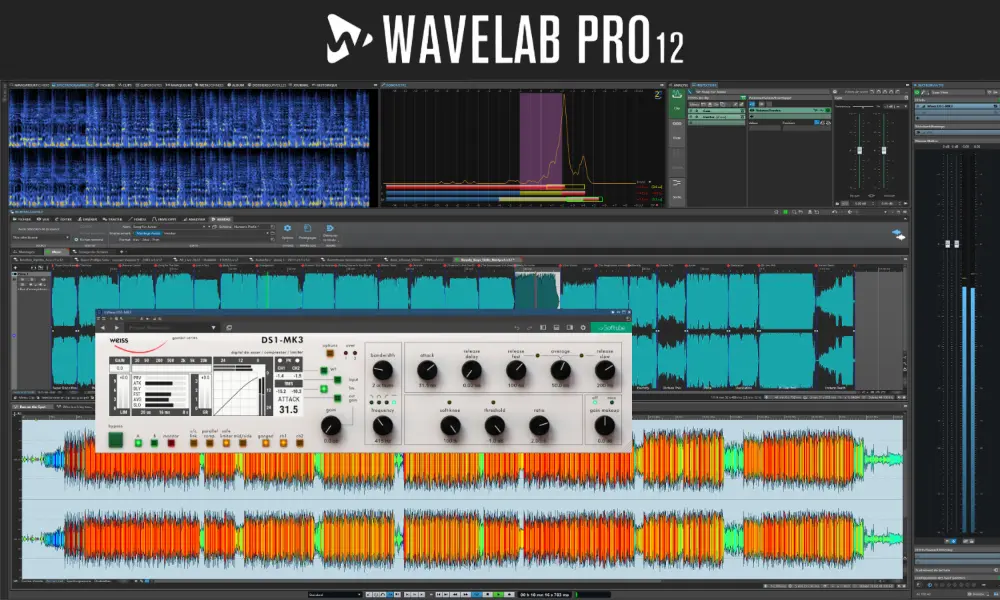 Capture d'écran de WaveLab Pro 12 en cours de session de mastering, avec l'utilisation du compresseur Weiss, dans le cadre d’une formation professionnelle.