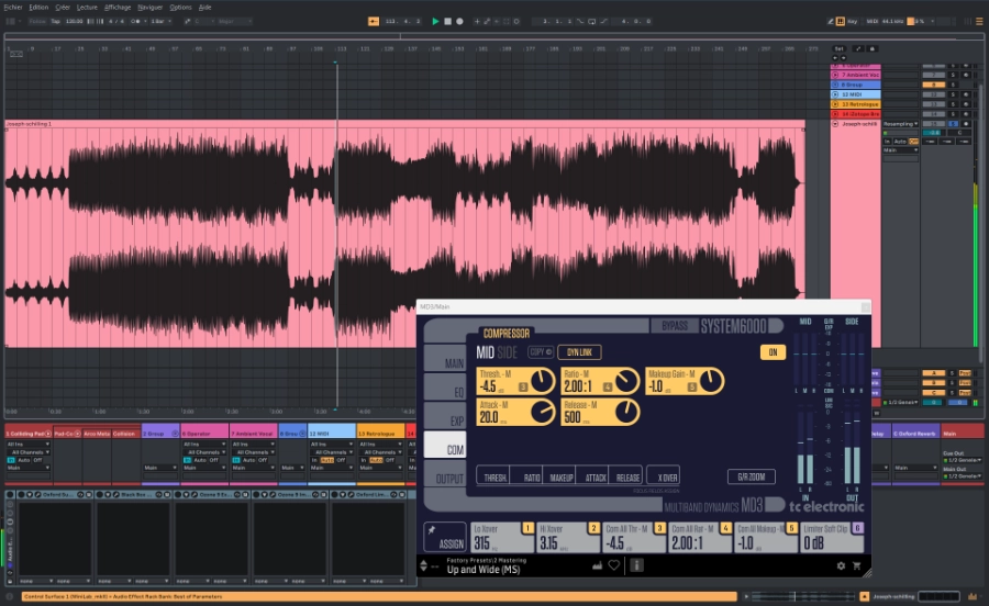 Export audio stéréo dans Ableton Live avec mastering via compresseur MD3 TC Electronic