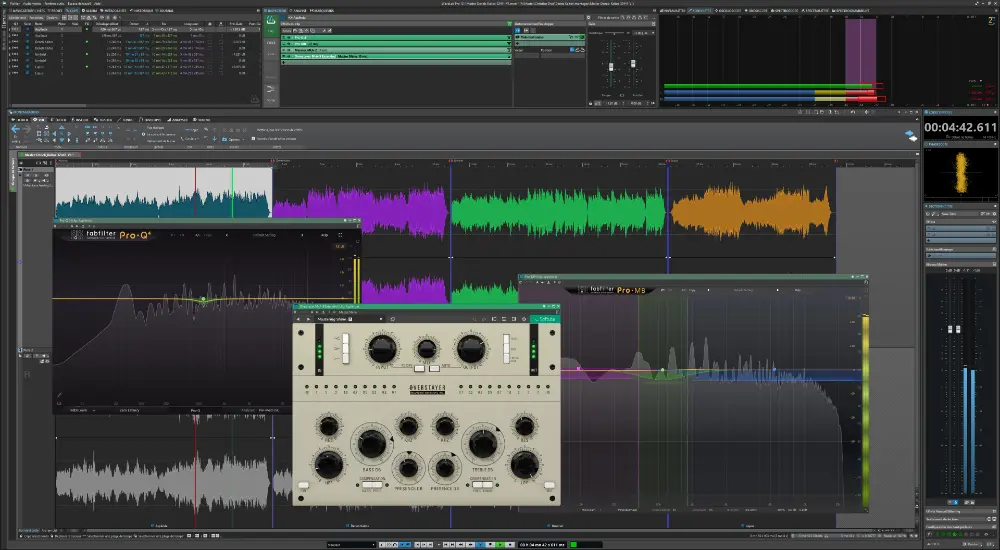 Capture d'écran d'une session de mastering dans Wavelab avec les plugins FabFilter