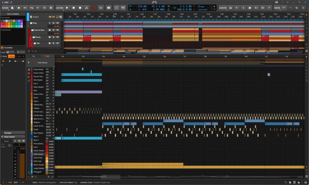 Éditeur multi-clips audio et MIDI dans Bitwig Studio 6