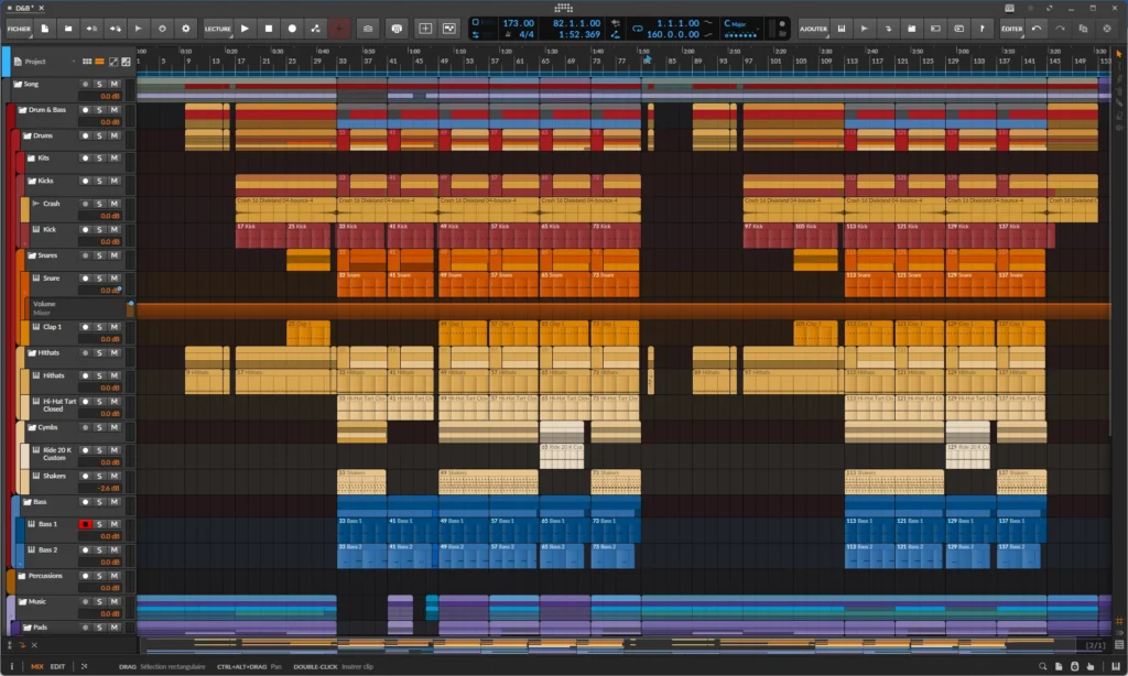 Pistes de groupe dans l'arrangeur Bitwig Studio 6